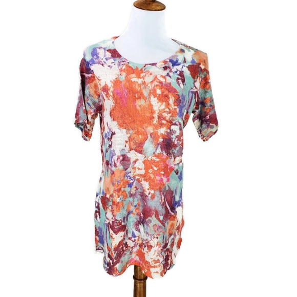 Soft Surroundings Late Bloom Floral Top Medium Watercolor Artsy Fall Teacher - Picture 2 of 11